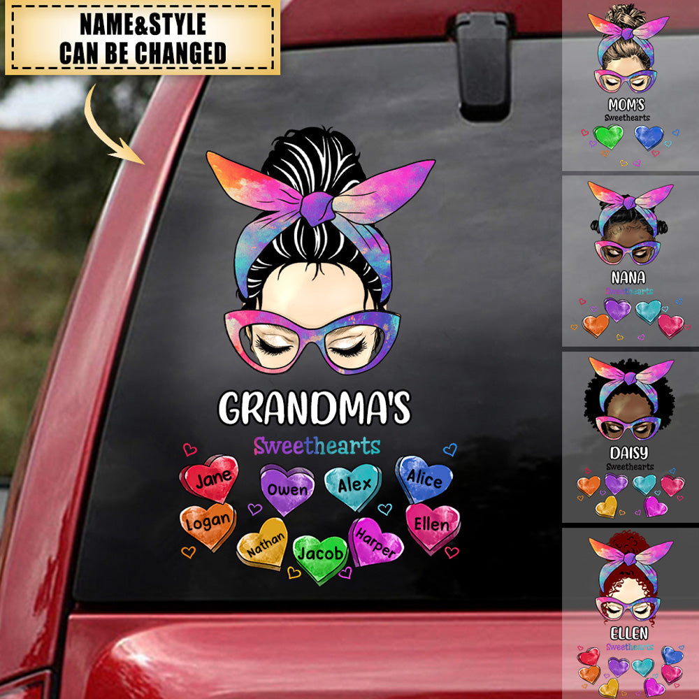 Colorful Messy Bun Grandma Mom Sweetheart Kids Personalized Decal