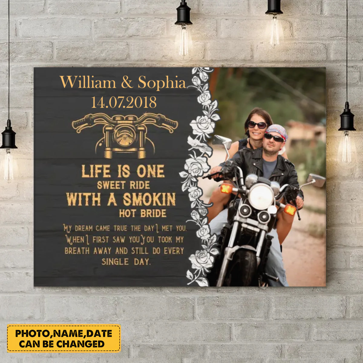 Custom Personalized Motocross Couple Poster - Gift Idea For Couple - Life Is One Sweet Ride With A Smokin' Hot Bride