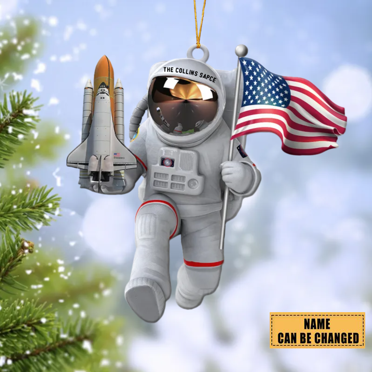 American Astronaut Spaceman, Spaceship - Christmas Ornament - Gift For Astronaut