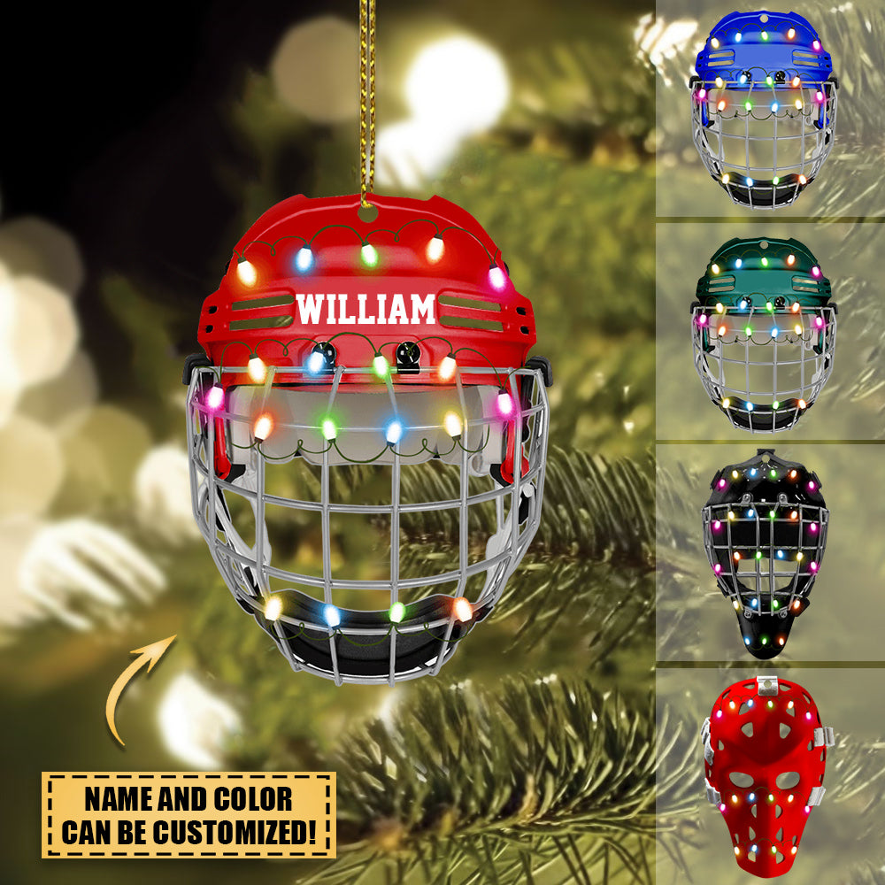 Hockey Helmet With Cage-Personalized Christmas Ornament