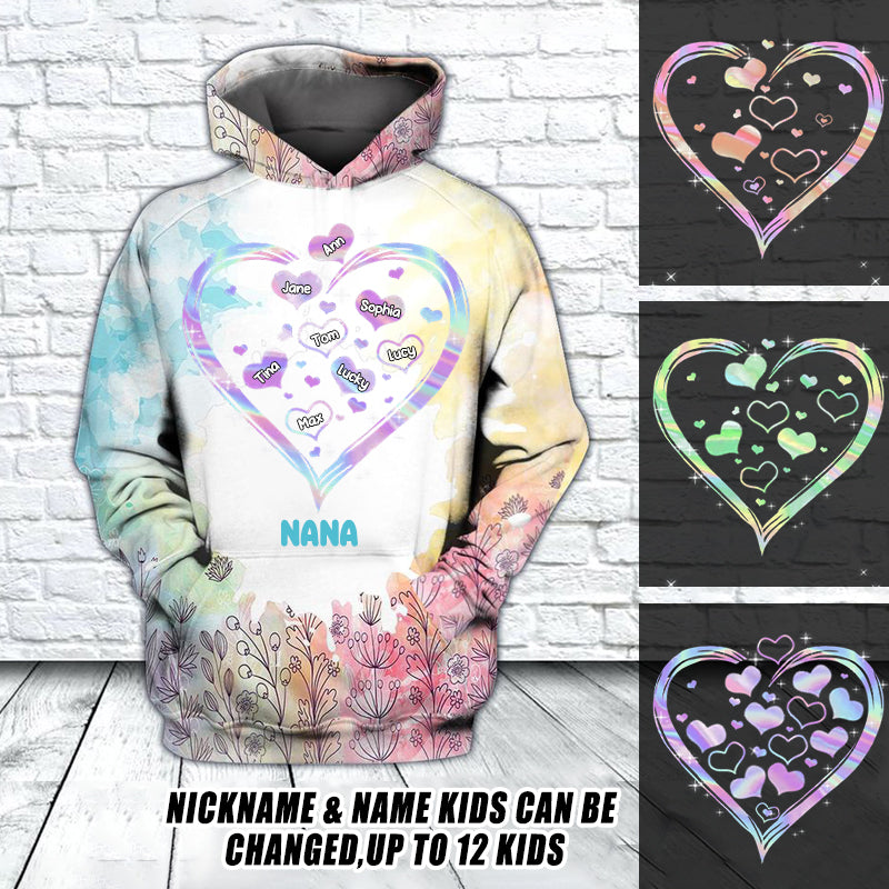 Personalized Grandma Mom With Grandkids Heart Hoodie