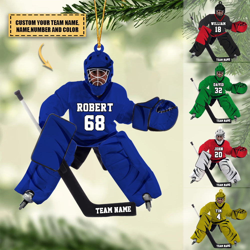 Personalized hockey Goalie ornament for hockey players