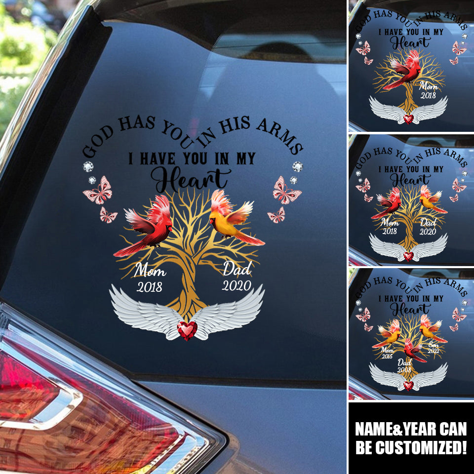 Cardinals God Has You In His Arms Memorial Personalized Decal