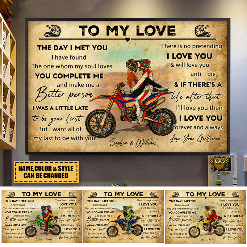 Custom Personalized Motocross Poster, Vintage Style, Dirt Bike Gifts For Boyfriend, Personalized Gift For Husband