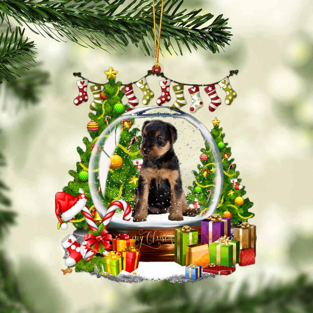 Airedale Terrier-Christmas Crystal Box Dog-Two Sided Ornament