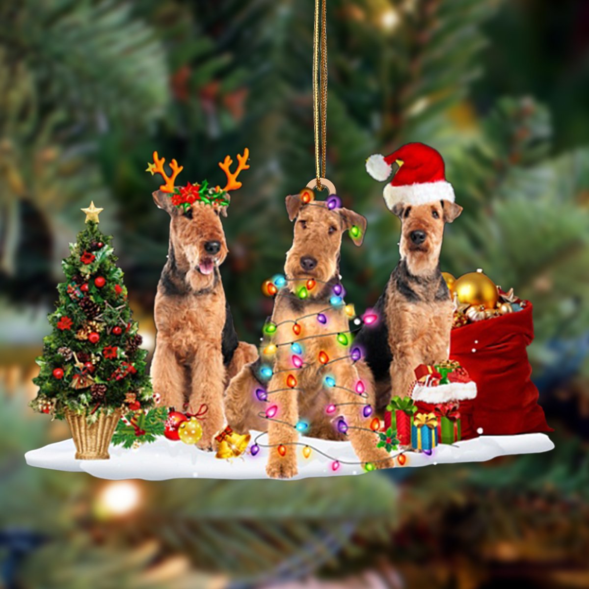 Airedale Terrier-Christmas Dog Friends Hanging Ornament