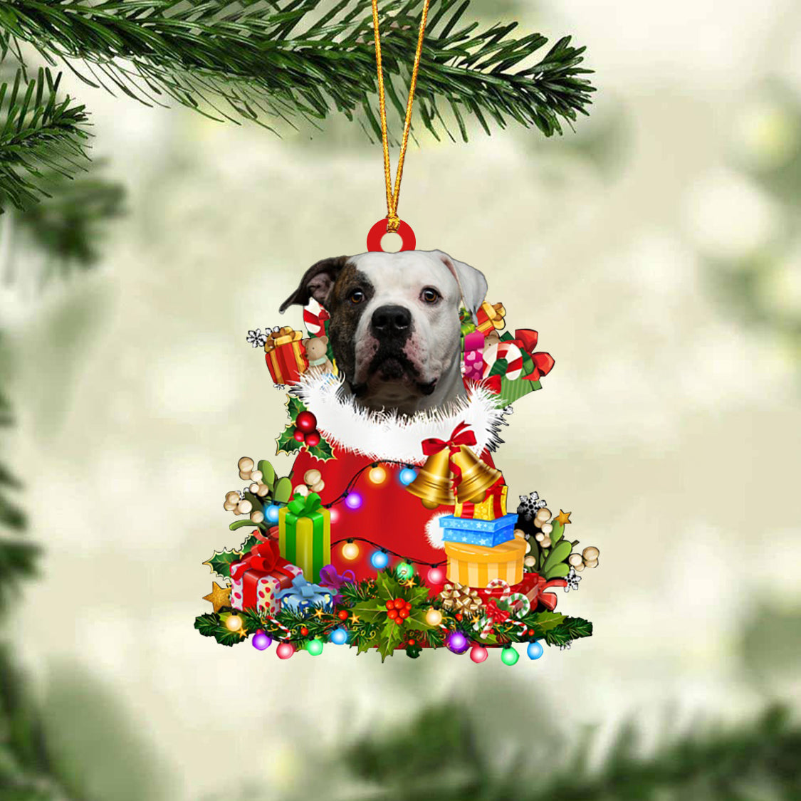 American Bulldog-Christmas Bag Gift-Two Sided Ornament