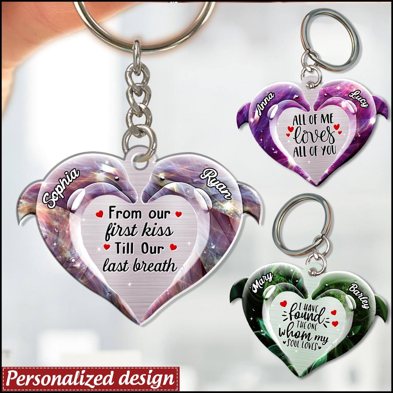 Dolphin Heart Twinkle Personalized Couple Keychain