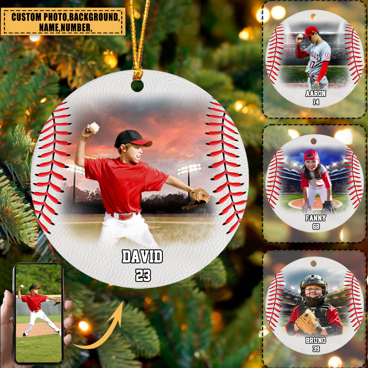 Personalized Baseball Ornament Custom With Photos & Name