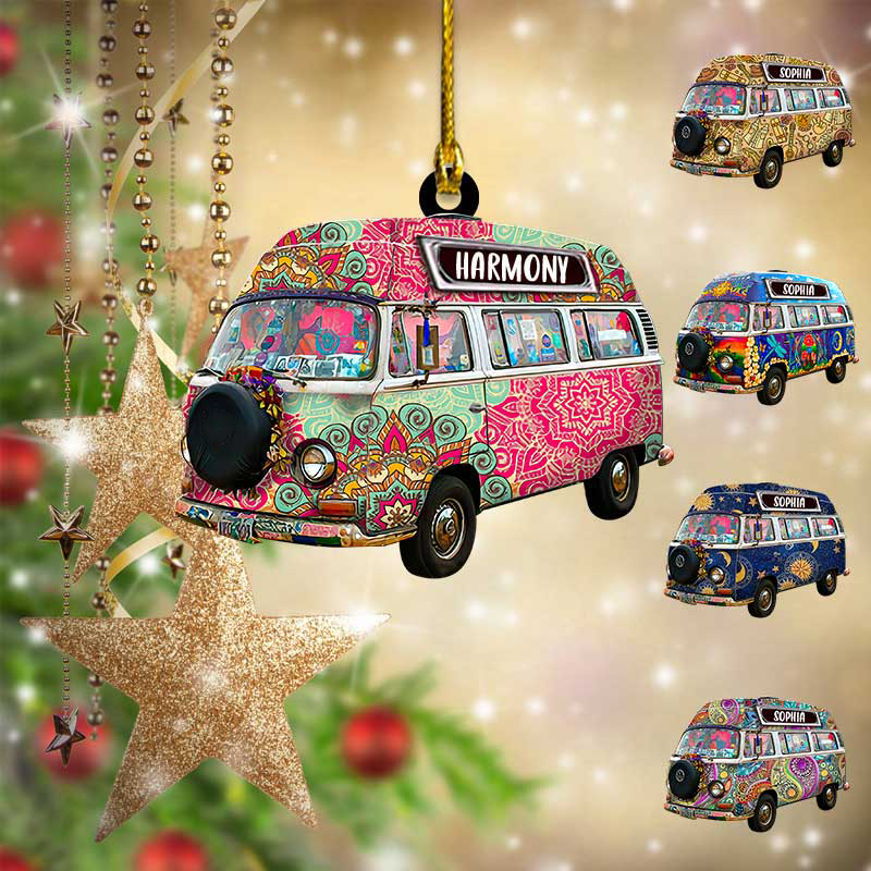 Hippie Bus Christmas Ornament - Personalized Flat Acrylic Hippie Bus