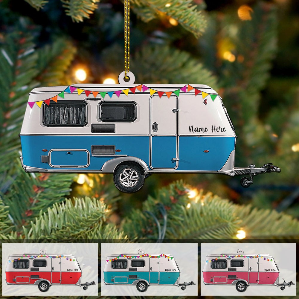 Personalized Camping Ornament Caravan Camper Shaped Acrylic Ornament Two Sides