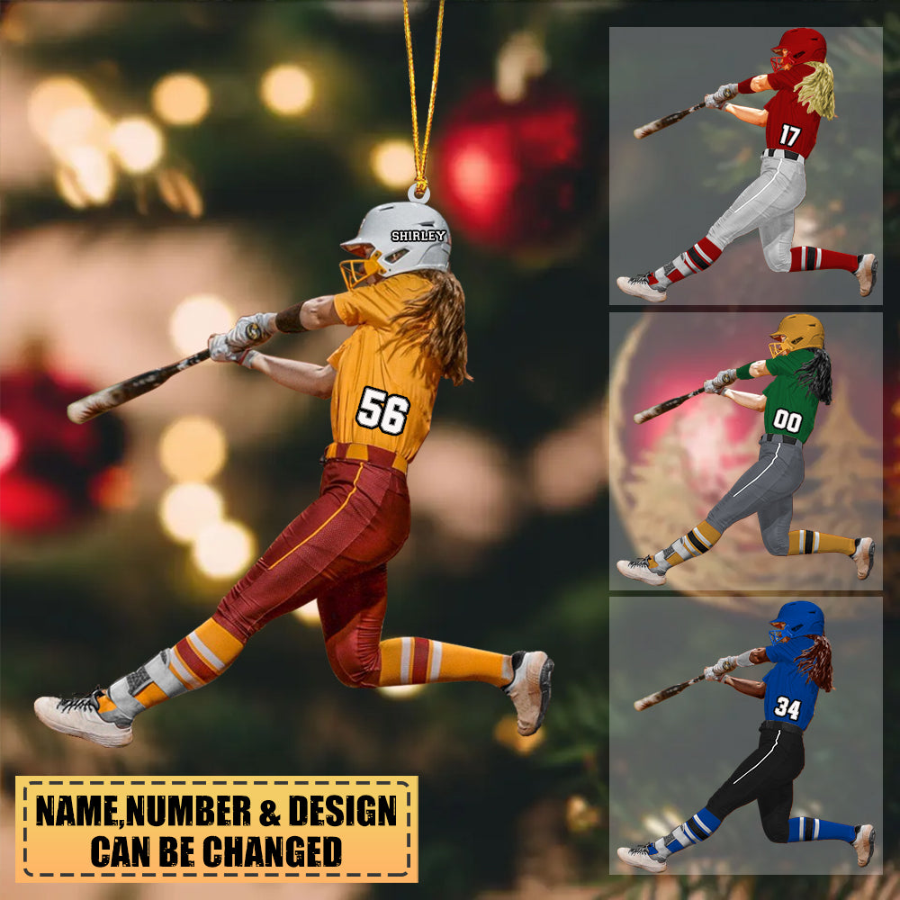 Personalized Female Baseball Hitter-Two Sided Ornament