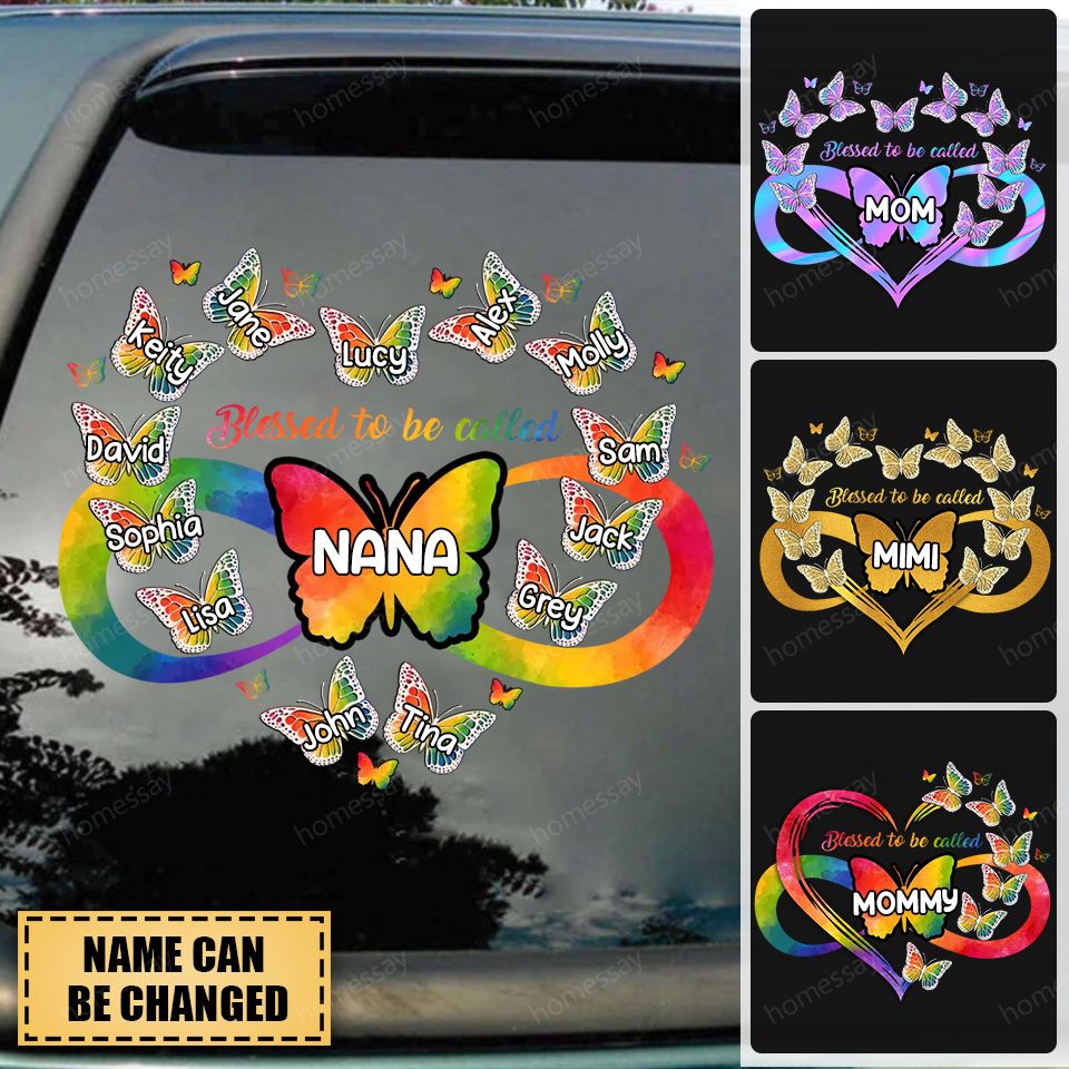 Personalized Blessed To Be Called Grandma Butterfly Heart Decal